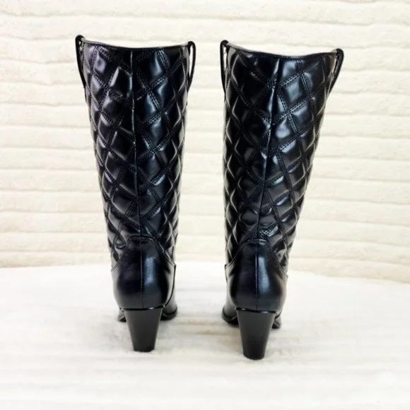 Cape Robbin Black Quilted Faux Leather Western Mid Calf Cowgirl Boots - Picture 3 of 11